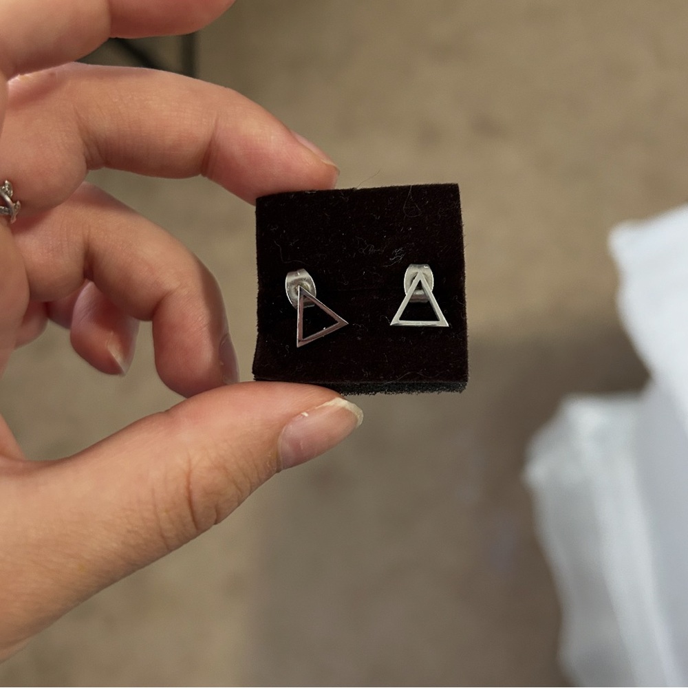 Silver Triangle Stud Earrings